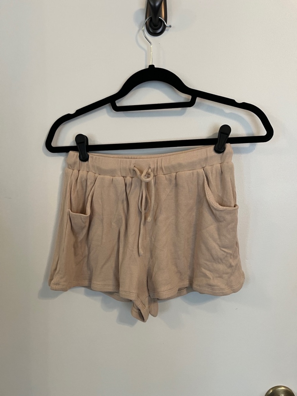 Luca and Grae Women's Ribbed Drawstring Lounge Shorts and Top Set - Cream